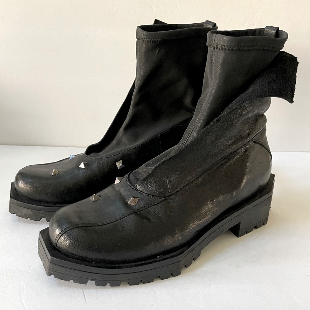 Papucei Chunky Heel Black Boots with Silver Stud Details EU 38, US 7.5